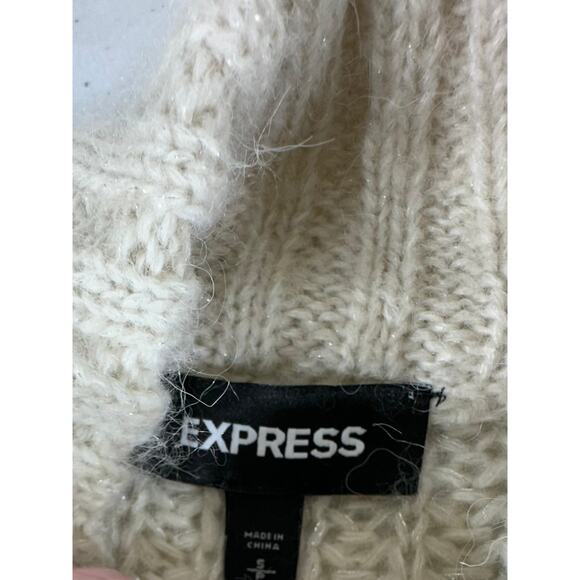 Express Sweater Size XXS Cream Ivory Fuzzy Soft Wool Alpaca Blend Mock Neck - Picture 5 of 9